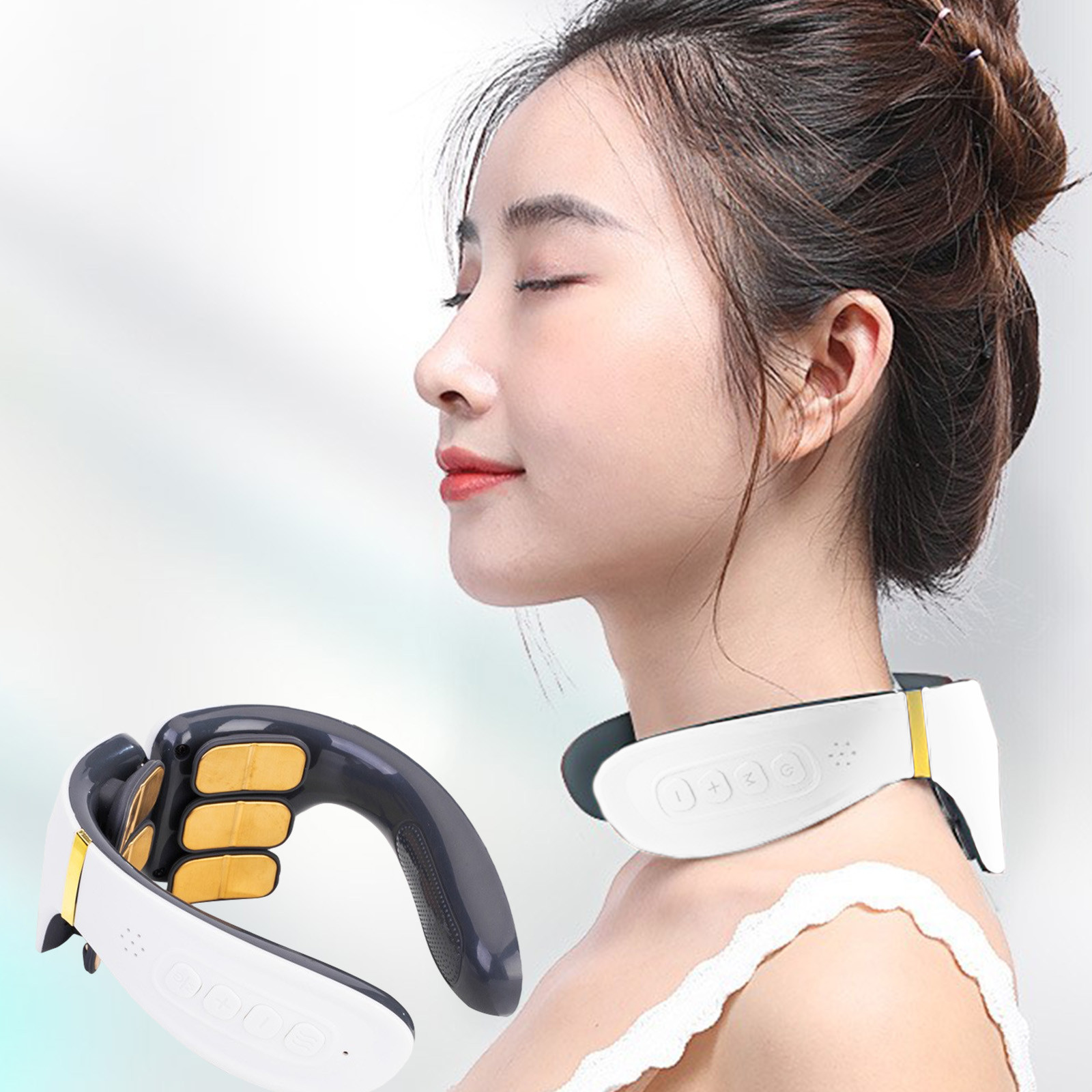 EGNMCR Electric Neck Neck Massager With Heat, 4 Modes 15 Level 12 Massage Heads Tissue Point, Portable Neck Cervical Massager
