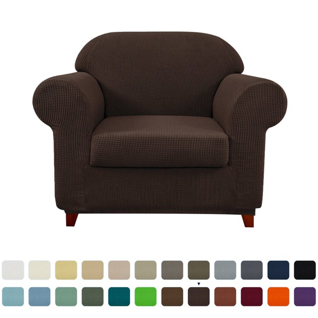 CHOK 2024 Housse de Sofa Extensible à Texture Quadrillée Housse de Canapé avec Housse de Coussin Séparée (Sofa Gris)