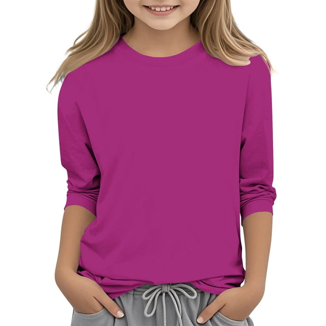 asjyhkr 3-12 Ans Garçons Filles Chemises Col Rond Manches 3/4 Chandail Extensible Léger Confortable Doux Respirant Décontracté Extérieur Jouer Tops d'Entraînement, Taille 110-160