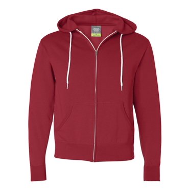Independent Trading Co. Unisex Lightweight Full-Zip Hooded Sweatshirt, L, Red