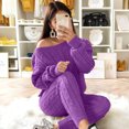 thumbnail image 2 of Pompotops Womens Solid Color Off Shoulder Long Sleeve Cable Knitted Warm Two-Piece Long Pants Sweater Suit Set, 2 of 6
