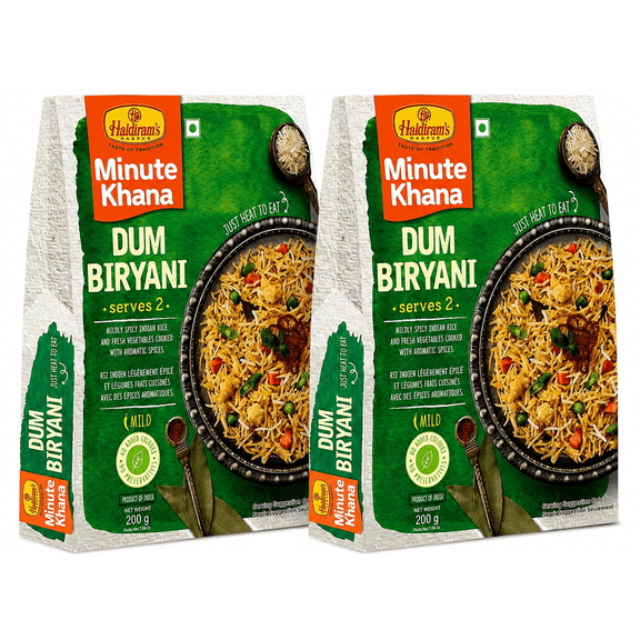 Haldiram's Minute Khana Repas de Riz Dum Biryani Prêt à Manger, 200 g x 2 Emballages
