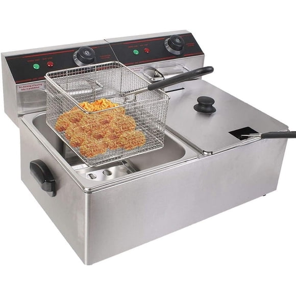 Hakka Commercial Deep Fryers, Electric Friteuse Countertop 6L Deep Fryer Professional French Fries Dual Tank, Stainless Steel