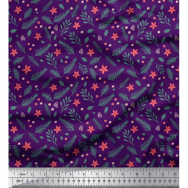 Soimoi Purple polyester Georgette Fabric Floral & Leaves Decor Fabric Printed Yard 42 Inch Wide