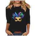 thumbnail image 2 of Hauts pour Femmes Manches 3/4 Imprimé Carnaval Décontracté Col Rond Manches Trois-Quarts T-shirt Ample Noir P, 2 of 5