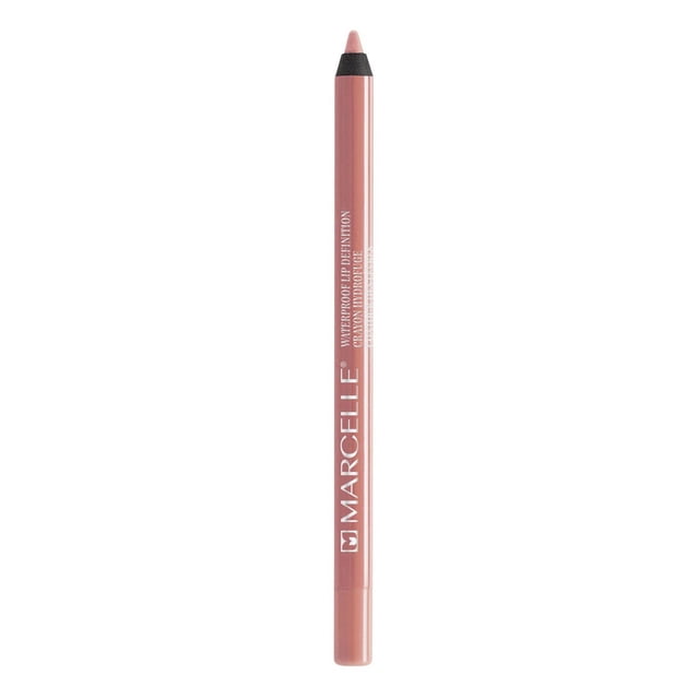 Marcelle Waterproof Lip Definition Crayon in muted pink with a velvety tip and slim cylindrical shape, featuring white branding, designed for waterproof, long-lasting lip lining that resists water, humidity, and heat, suitable for precise lip definition or as a base for lipstick.