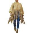 thumbnail image 1 of Haut à Franges à Col Montant à Manches Longues pour Femmes, Grande Taille, Poncho à Franges, 1 of 7