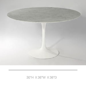 Leo Table à manger faux marbre 36" avec base blanche piédestal