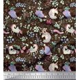 thumbnail image 1 of Soimoi Brown polyester Crepe Fabric Unicorn & Floral Printed Fabric 1 Yard 42 Inch Wide, 1 of 5