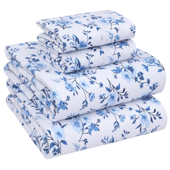 Ruvanti 100% Cotton Sheets - Crispy Cooling Percale Sheets For Split King Size Bed, Breathable & Durable Split King Sheet Set For Adjustable Bed, 16 Inches Deep Pocket Bed Sheets, Bouquet, 5 Pieces