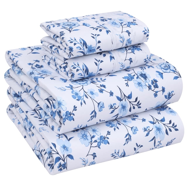 Ruvanti 100% Cotton Sheets - Crispy Cooling Percale Sheets For Full Size Bed, Breathable & Durable Full Sheet Set, 16 Inches Deep Pocket Bed Sheets, Dandelion Field, 4 Pieces