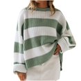 thumbnail image 1 of Chandails Mignons pour Femmes Chandail à Col Rond pour Femmes à Manches Longues à Blocs de Couleur Rayé Tricoté Chandail à Manches Évasées S-74 Vert TG, 1 of 6