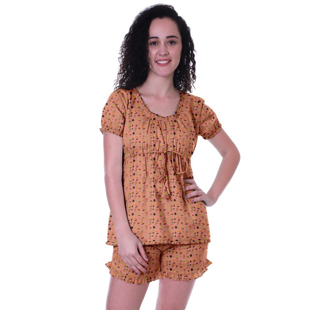 Moomaya Pyjama en Coton pour Femmes, Ensemble de Nuit 2 Pcs avec Shorts, Ensembles de Pyjama avec Shorts