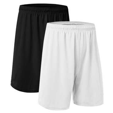 TOPTIE Big Boys 2 Packs Soccer Shorts Athletic Running Shorts with Pockets-Black/White-M (10/12)