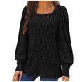thumbnail image 1 of Meichang Women Tops Plus Size Square Neck Puff Long Sleeve Shirts Ribbed Knit Pullover Solid Loose Fit Side Slit Hem Blouses Business Casual Spring Tops, 1 of 5