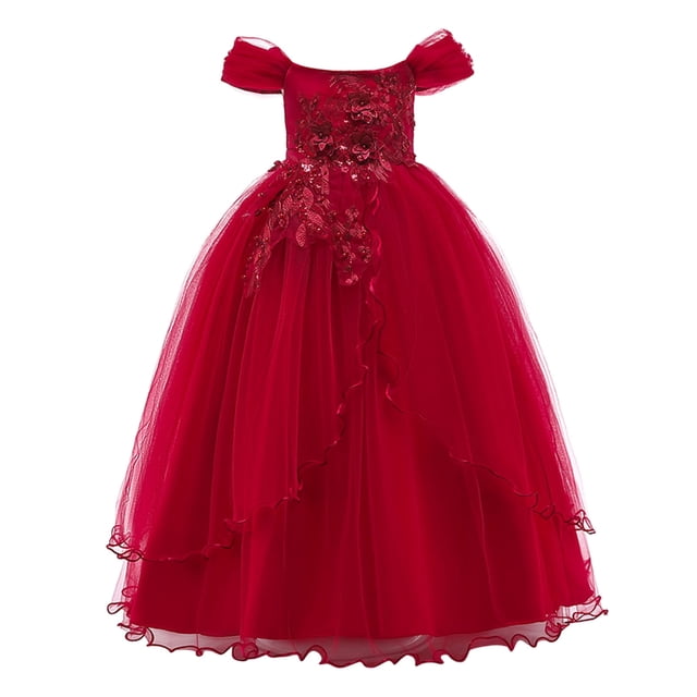 WEAIXIMIUNG Robes Florales pour Ados 10-12 Robe pour Enfants Robe Ligne Épaule Fille Robe de Performance Longue Robe à Pommeau Robe de Fête