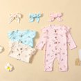 thumbnail image 3 of 2 Pcs Combinaison à Manches Longues Imprimé Floral Col Rond Boutons pour Bébé Filles Beige 3-6 Mois, 3 of 9