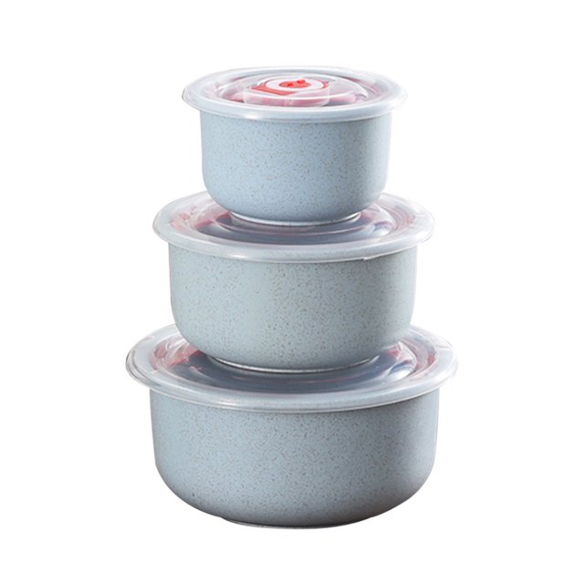 Bol de Conservation en Paille avec Couvercle, Bol Bento Rond pour la Maison, Compatible Micro-Ondes, Ensemble de Lunch de Trois Bols Empilables (300 ml, 500 ml, 900 ml) en Matériau PP de Qualité Alimentaire. Chaque Bol Comprend un Couvercle Sécurisé avec une Évent pour une Utilisation au Micro-Ondes, Idéal pour l'Organisation de la Cuisine, la Préparation des Repas, les Pique-Niques et le Rangement des Aliments.