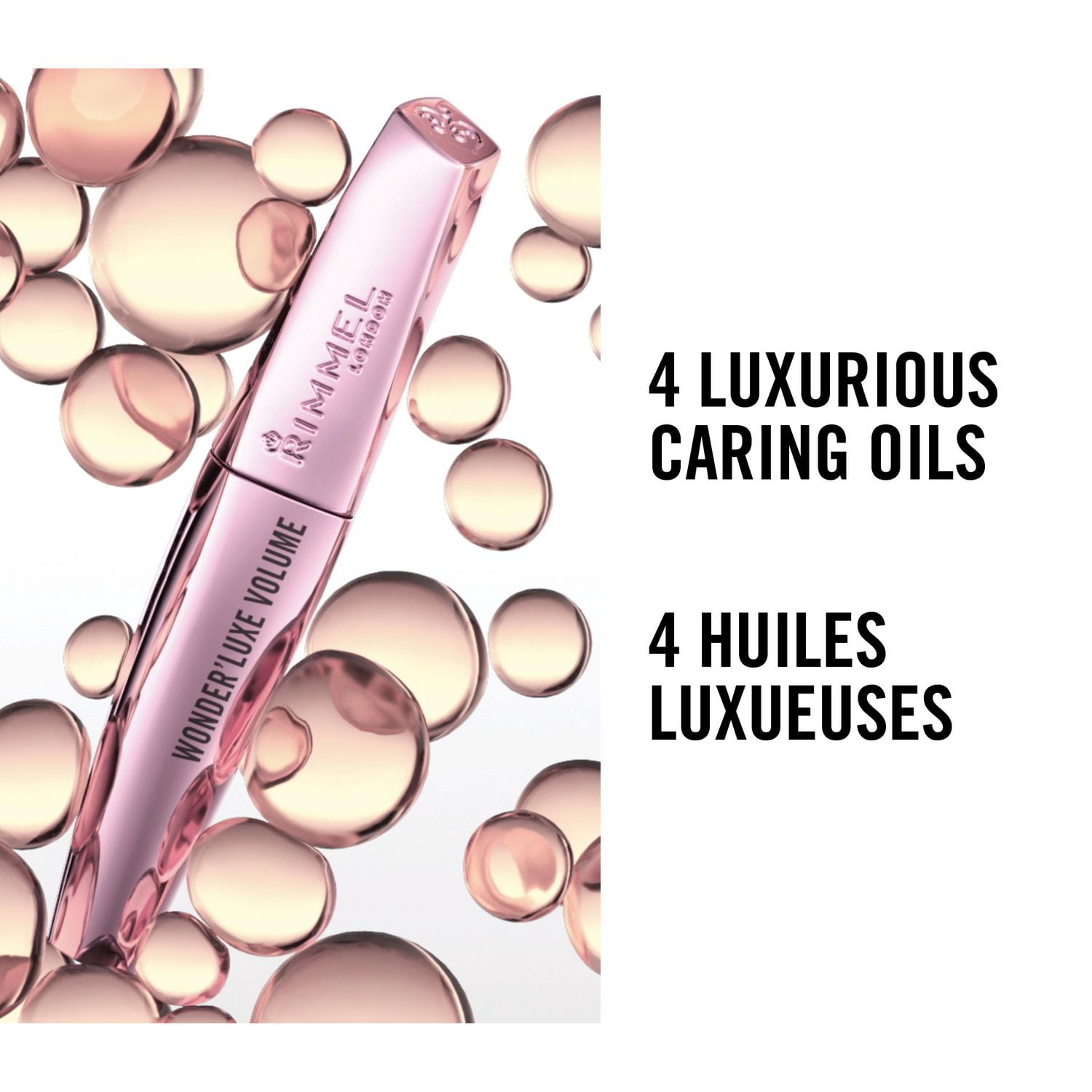 Rimmel Mascara Wonder'Luxe Volume Définit et infusé avec 4 huiles : Argan, Maracuja, Marula et Camélia, longue durée, 100% Sans Cruauté, Extreme Black