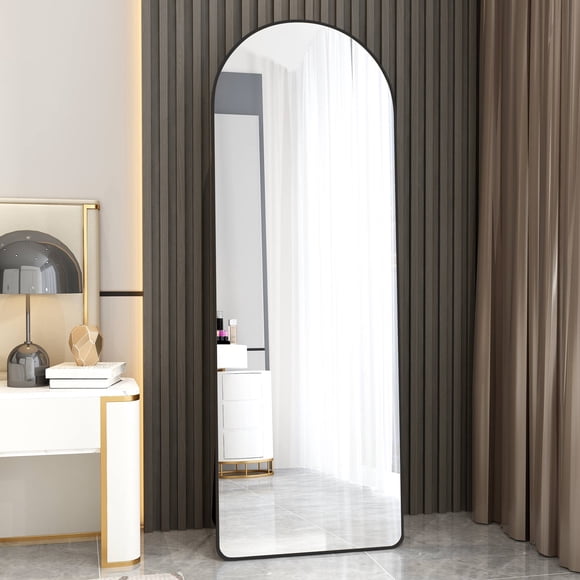 Noble House Black Metal Arched Full-Length Mirror,High-Definition Explosion-Proof Glass,Black