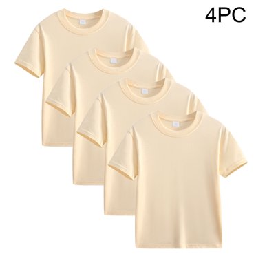 RXIRUCGD 4 Pcs T-Shirts Fille T-Shirt à Manches Courtes T-Shirts Fille T-Shirts Doux Basiques T-Shirts Enfants T-Shirts Unis Haut d'Été T-Shirt ( Beige, Taille : 7 Ans )