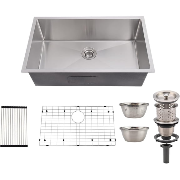 Undermount Kitchen Sink Stainless Steel Single Bowl Kitchen Sink Bar or Prep Kitchen Sink with Basket Strainer Drying Rack