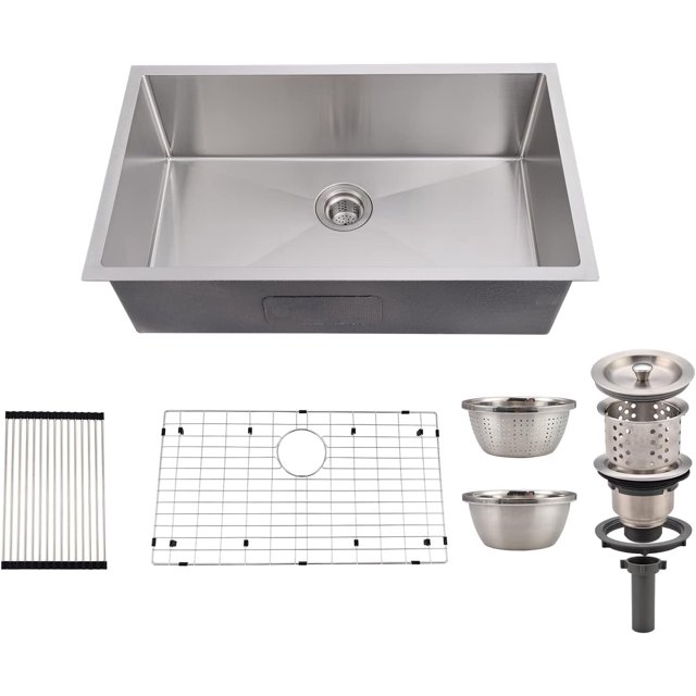 Undermount Kitchen Sink Stainless Steel Single Bowl Kitchen Sink Bar or Prep Kitchen Sink with Basket Strainer Drying Rack
