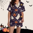 thumbnail image 1 of Pyjama pour Femmes en Satin Imprimé Graphique, Mignon, Tenue de Nuit, Boutons, Hauts à Manches Courtes, Ensembles de Shorts, 1 of 4