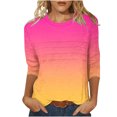 thumbnail image 1 of Olyvenn T-Shirts pour Femmes à Manches 3/4 Été 2025, Imprimé Dégradé, Col Rond, Décontracté, Basique, Coupe Tunique, Blouse, Rose Vif, P, 1 of 6