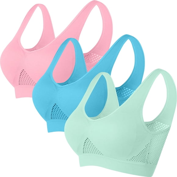 LOVZFMLL 3 Pack Sports Bras for Women Padded Push Up Longline Workout Yoga Bra Breathable Activewear Bra for Running Gym Blue 5XL