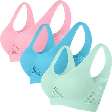 LOVZFMLL 3 Pack Sports Bras for Women Padded Push Up Longline Workout Yoga Bra Breathable Activewear Bra for Running Gym Blue XL