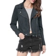 thumbnail image 1 of INSPIRE CHIC Women's Motorcycle Jacket Faux Suede Solid Color Asymmetric Zipper Jacket M Dark Blue, 1 of 8