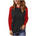 thumbnail image 1 of Timegard Hauts pour Femmes Manches Longues Col Rond T-Shirts à Blocs de Couleur Automne Décontracté Confortable Ample, 1 of 7