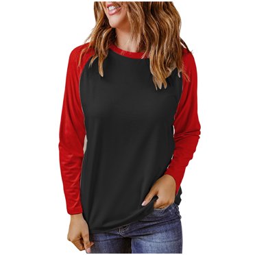 Timegard Tops for Women Long Sleeve Crewneck Color Block Tee Shirts Fall Casual Comfy Loose Tops
