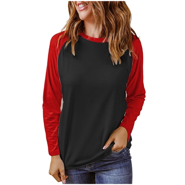 Timegard Hauts pour Femmes Manches Longues Col Rond T-Shirts à Blocs de Couleur Automne Décontracté Confortable Ample