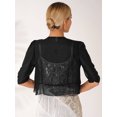 thumbnail image 2 of Women's Half Sleeve Ruffle Sheer Shrug Bolero Cardigan Summer Open Front Chiffon Blouses Tops Black L, 2 of 7