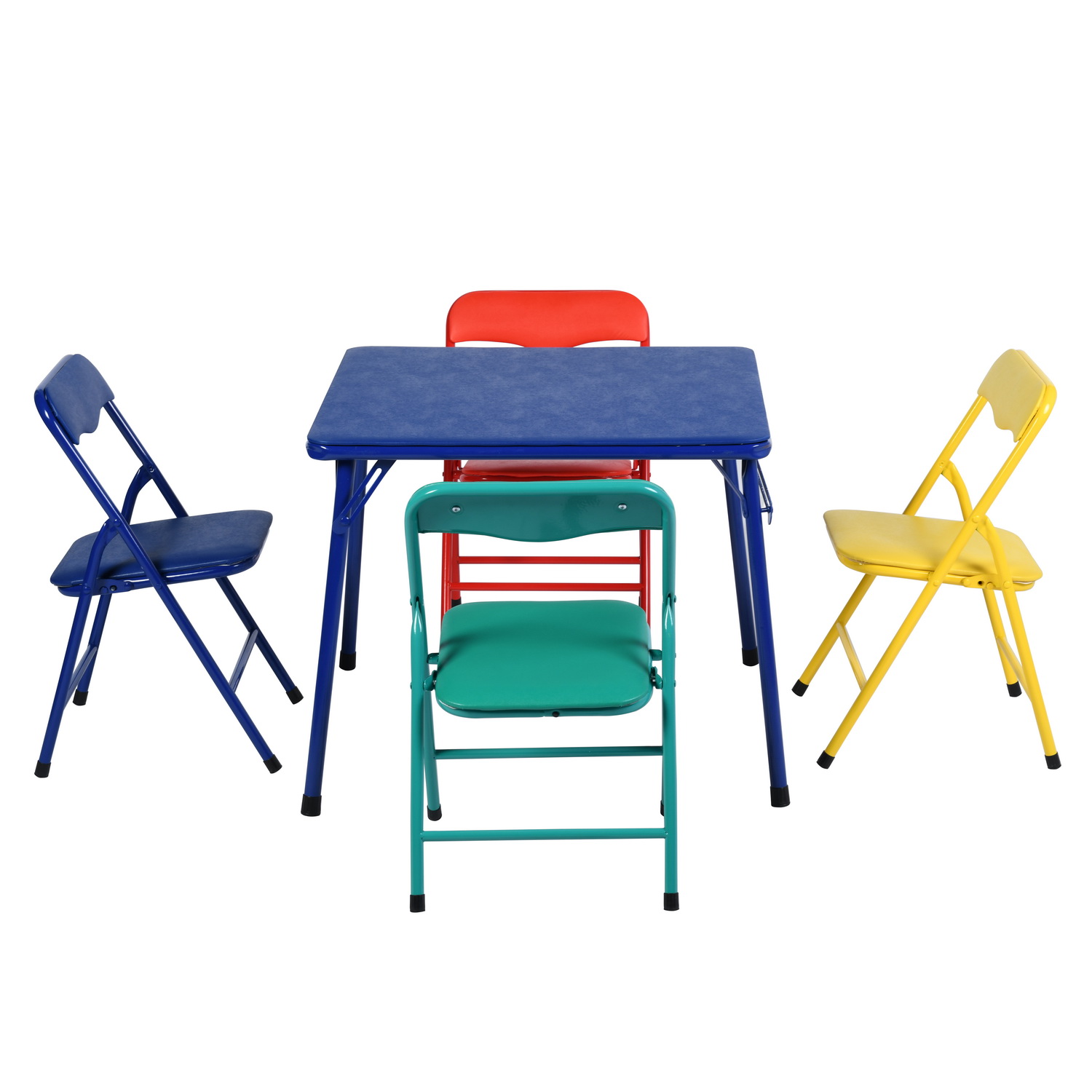 Homy Casa 5-Piece Preschool Activity Table Set, Foldable 24-Inch Kids Table with 4 Colourful Steel Frame Chairs