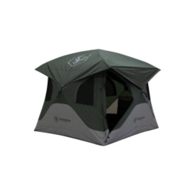 Gazelle Tent T3X Tente de camping Escamotable Vert Foncé et Gris avec design à Moyeu, Grande Entrée Principale et Fenêtres Zippées pour la ventilation, Convient jusqu'à Trois Personnes et s'Installe en Moins de 90 Secondes, Convient au camping en Voiture et au Rangement compact.