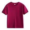 thumbnail image 1 of T-shirt Enfant Manches Courtes Coton Col Rond Couleur Unie Blouse Décontractée Tops d'Été Rose Vif 7-8 Ans, 1 of 5