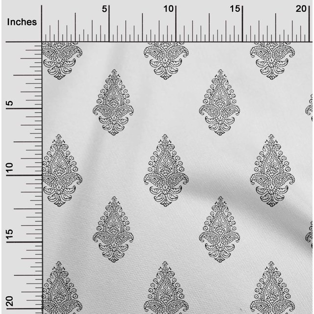 oneOone Georgette Viscose Fabric Leaves|Floral & Paisley Block Print Sewing Fabric BTY 42 Inch Wide