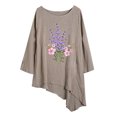 thumbnail image 4 of Birdeem Womens 3/4 Sleeve Round Neck Cotton Linen Shirt Personalized Print Tops Loose Irregular Hem Blouse, 4 of 4
