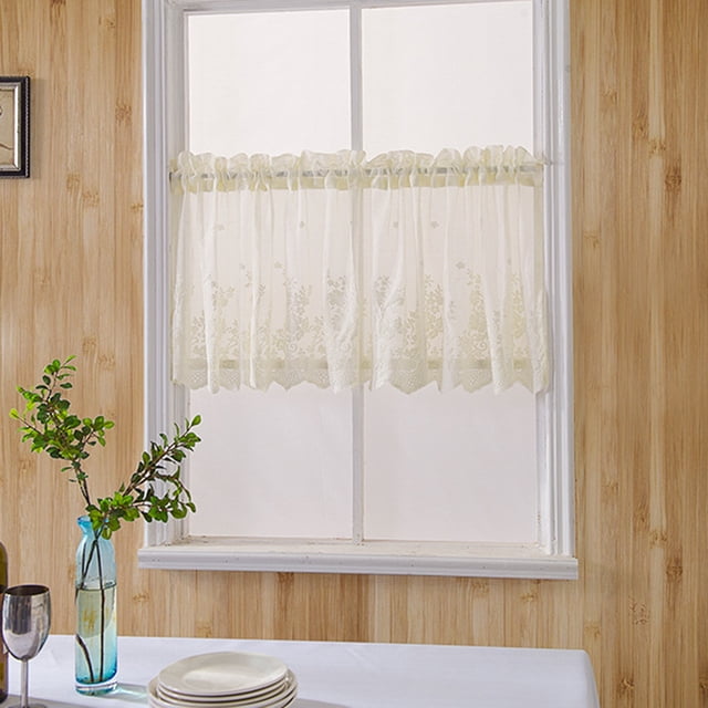 Lace Cafe Kitchen Ruffle Window Drape Valance voile curtains; Semi Transparent Voile Curtains Window Treatment