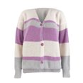 thumbnail image 4 of Autumn Winter Women's Knitted V-neck Stitching Button Striped Sweater Top, 4 of 6