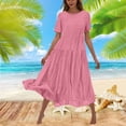 thumbnail image 2 of AherBiu Robes Fluides pour Femmes 2024 Été Robe Maxi à Col Rond Ample à Étages à Manches Courtes Longue Robe, 2 of 6
