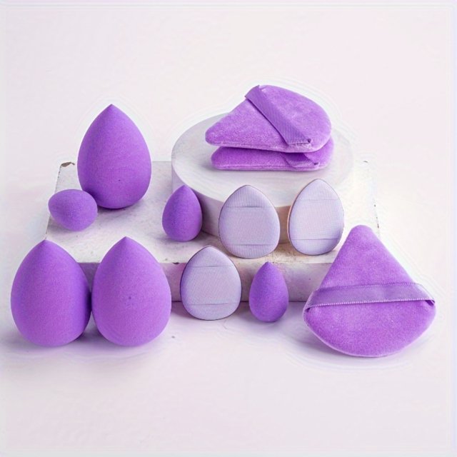 LNGOOR 12pcs Premium Soft Makeup Sponge Puff Set - Gentle Hydrophilic Polyurethane Blender for Flawless Liquid and Loose Powder Application - Unscented Suitable for Normal Skin Types
