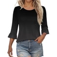 thumbnail image 1 of Plebaso Womens Summer Tops Ruffle 3/4 Length Sleeve Round Neck Shirts Pleated Casual Loose Tunic Blouses, 1 of 6
