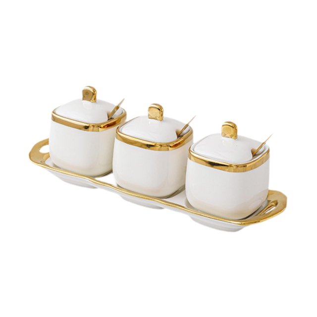 Abbracc Ceramic Spice Jars Kitchen Organizer Elegant Kitchen Spice Pot for Household Gold