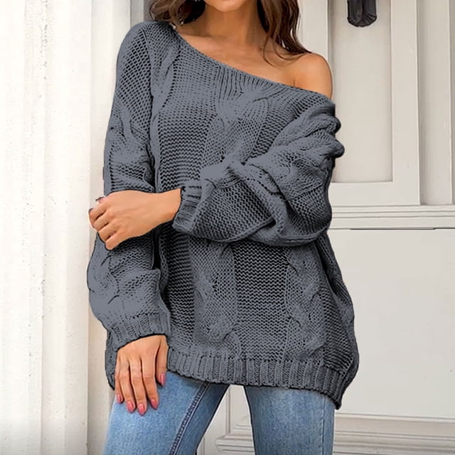 EGNMCR Chandails pour Femmes Mode Couleur Unie Grande Taille Ample Col Rond Chandail, Cadeaux pour Femmes