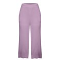 thumbnail image 4 of Jsaierl Women's Elastic Waist Wide Leg Lounge Capris with Pockets, Solid Color, Plus Size, 4 of 5