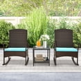 thumbnail image 4 of Gymax 3 Pieces Rocking Wicker Bistro Set Outdoor Front Porch Rocker Chairs Conversation Set Turquoise, 4 of 10